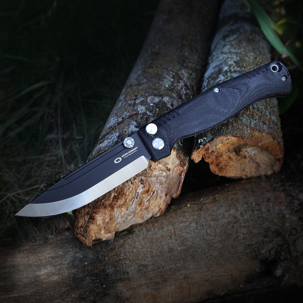 WoodlandsF-BG| HEAVY DUTY TACTICAL SLIP-JOINT & PIN-LOCK FOLDING KNIFE | VG10 | Scandi Grinding