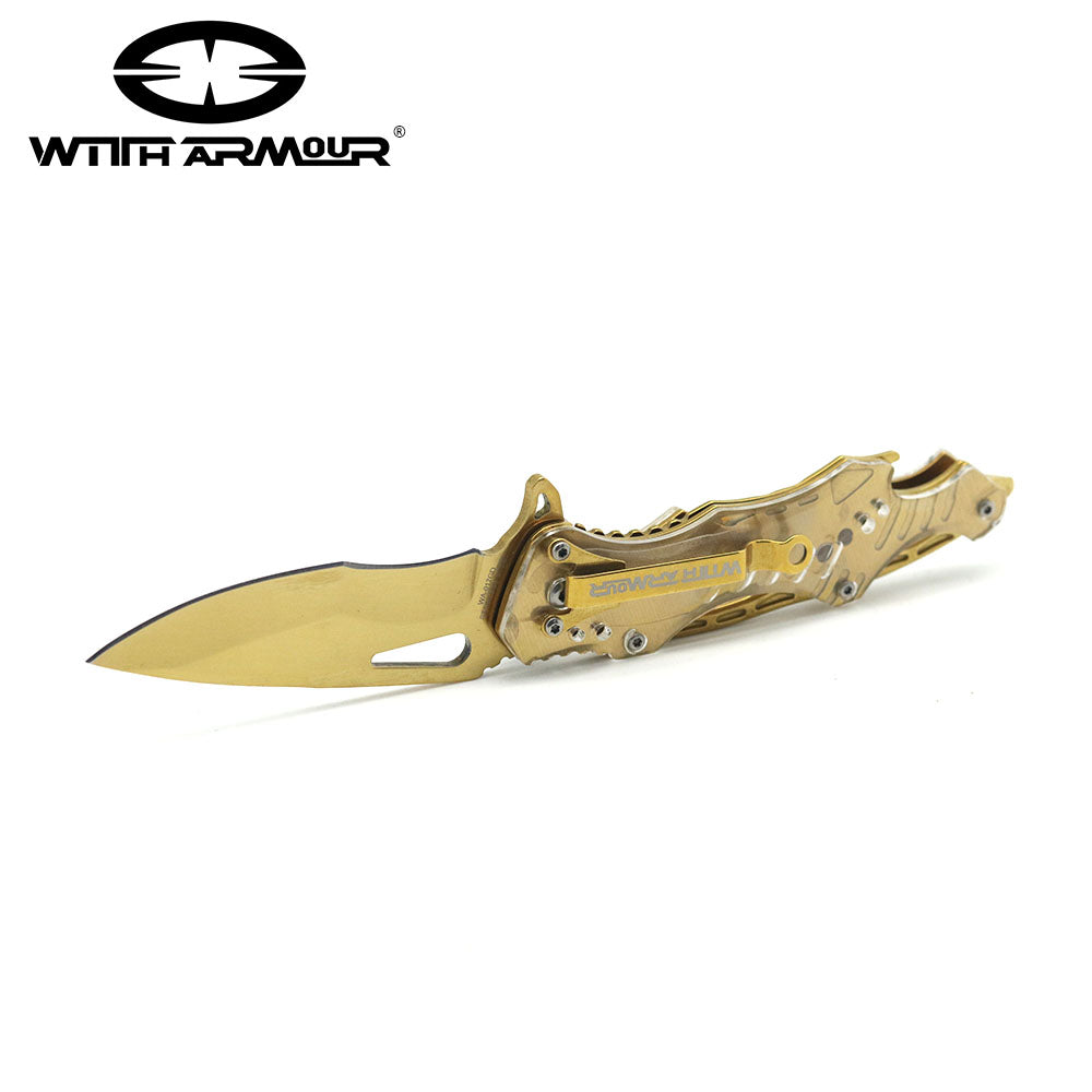 8.5 Gold Blade Pocket Knife Folding Assisted Spring Open Tactical Steel  Handle